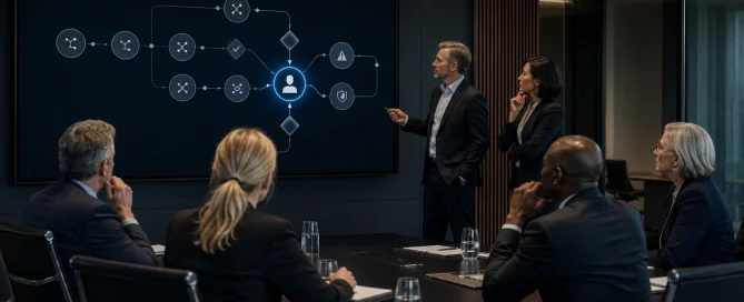 Business leaders reviewing governance controls for autonomous AI agents