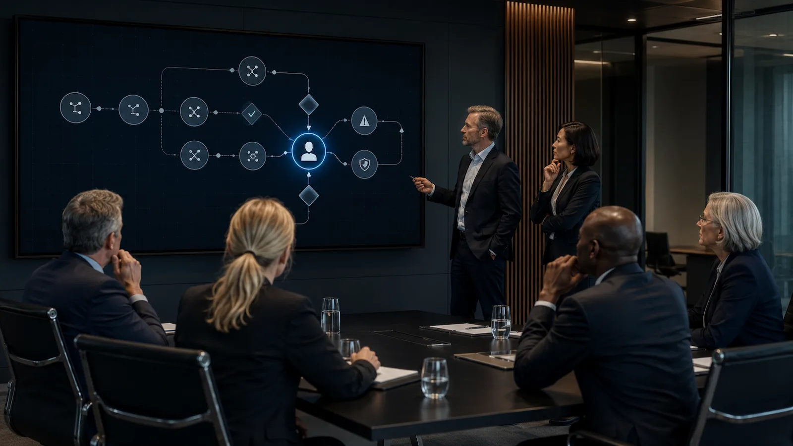 Business leaders reviewing governance controls for autonomous AI agents