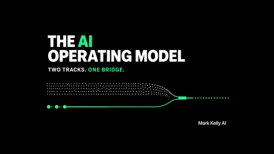 Mark Kelly’s enterprise AI operating model showing workforce adoption, a frontier AI team and a scaling bridge